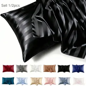 1/2 Pcs Luxury Satin Striped Pillowcase, Super Soft Polyester Envelope Style Pillow Cover, Machine Washable, 80-85 GSM, Cool And Comfortable Feel, Gentle On Hair And Skin, Hotel Quality Bedding Protector, Suitable As A Secret Santa Gift, Valentine's Day G