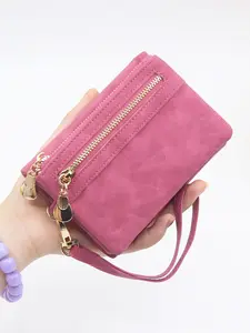Women's Retro Design Snap Short Wallet with Zip Closure, Secure Closure and Wrist Strap, Wallet Wristlet, Compact Size, Minimalist Design, Versatile Use for All Occasions, Christmas Gift