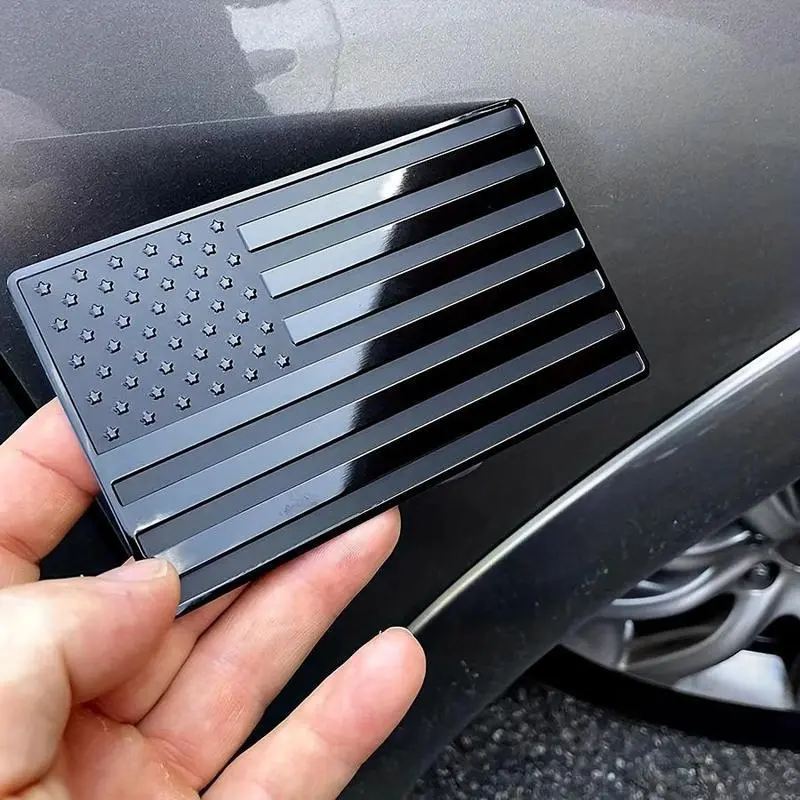5x3 Inch 2-Piece 3D Embossed Metal USA Flag Decals (Black/Silver) - Universal American Flag Emblem Stickers for Vehicles (Cars/Trucks/SUVs) & Daily Use (Laptops/Walls)