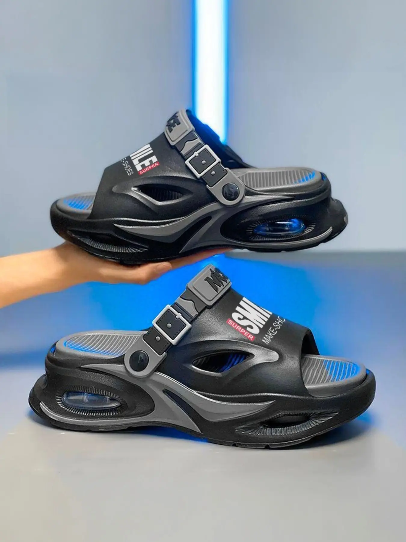 Men's Outdoor Sandals, Adjustable Strap Sandals, Summer New Eva Cut-Out Design, Fashionable Thick Sole, Couples' Beach Shoes, Casual Beach Shoes, Comfortable and Stylish, Slides Sandals, Fashionable Breathable Sandals