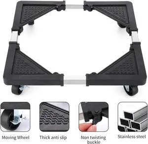 Mini Refrigerator Rack with 4 Sturdy Feet 2 Locking Rotating Wheels Adjustable Base for Washing Machine Dryer Universal Mobile Base Black Finish Durable