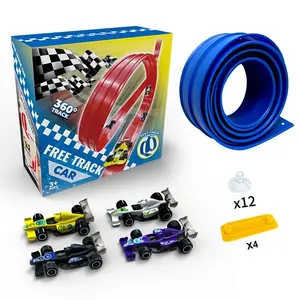 Flexible Racing Track Toy Set, 360° Bendable Raceway, Includes 4 Toy Cars, Suction Cups, Connectors, Customizable Loop, Stem Game Kit