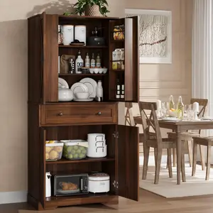 71'' Freestanding Kitchen Pantry Storage Cabinet, 4‑Door Cupboard with 6 Shelves & 1 Drawer, Multi‑Purpose Organizer for Kitchen, Dining Room, Bathroom, Laundry & Living Room