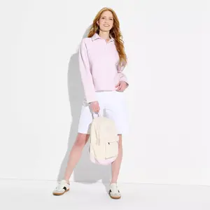 Women's Collared Rugby Pullover Sweatshirt - Wild Fable Light Pink Striped M