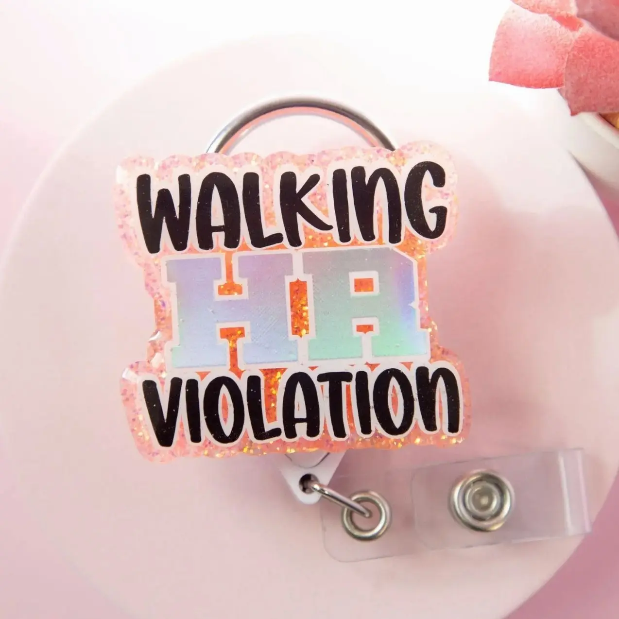 Orange Walking HR Violation Funny Badge Reel, Night Shift badge reel, Office Lanyard