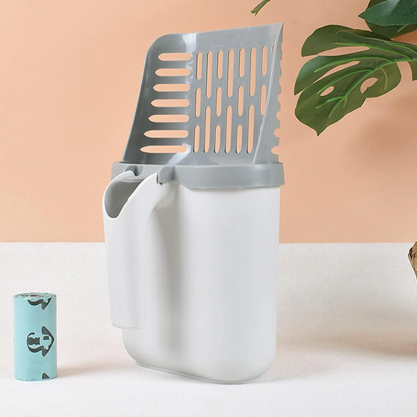 Pet Litter Shovel & 8 Roll Waste Bag, 1 Set Portable Pet Poop Scooper, Cat Litter Scoop