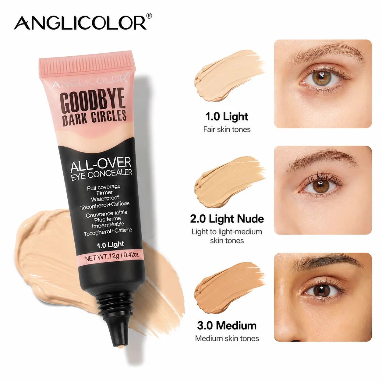 Under Eye Brightener & Color Corrector Concealer, Full Coverage Dark Circle Concealer Cream, Waterproof Long Wearing Makeup for Blemishes, Redness & Uneven Skin Tone.