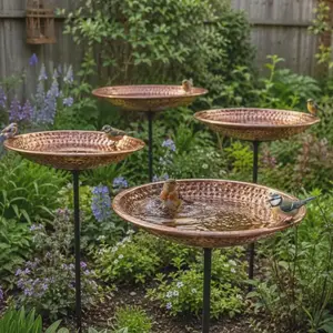 Hammered Copper Bird Bath with Stand - Weather-Resistant Garden Feeder Bowl, Father's Day Gifts, Anniversary Gifts for Patio, Backyard, Flower Beds