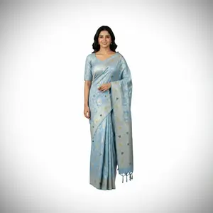 Dola Silk Saree with Blouse Ready to Wear Preplated Saree Set Perfect for Special Occasions and Parties Ethnic Wear Asian Clothing Women's Red with Gold Floral Design