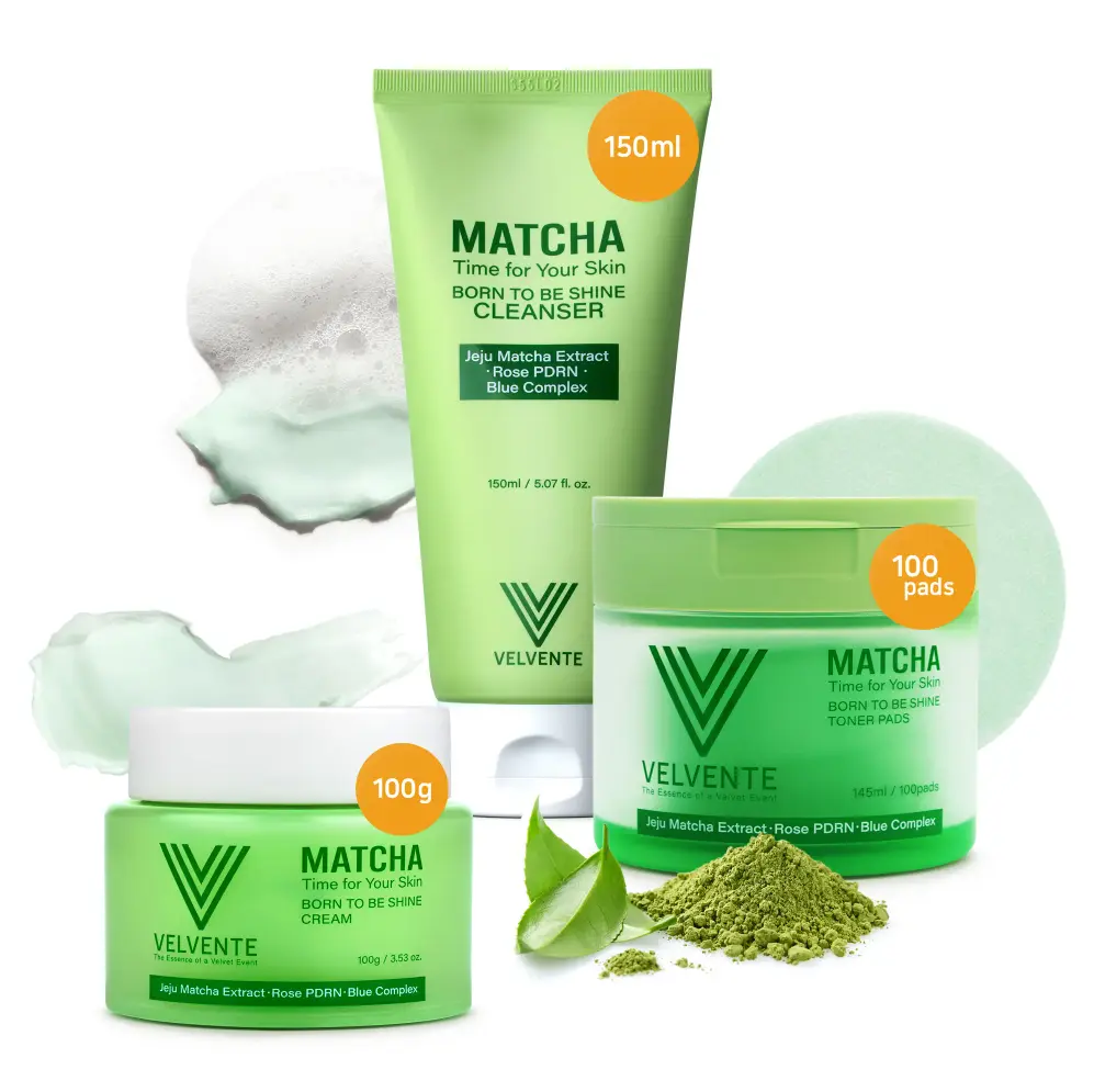 [Bundle] Velvente Korean Skincare Matcha PDRN Toner Pads, Cleanser, Cream for Redness, Acne-Prone Skin, Dark Spot Brightening & Slow Aging | Korean Multi-Function Soothing Pore Refining | Sensitive Skin Friendly – Viral Mother’s Day Gift Idea for Mom