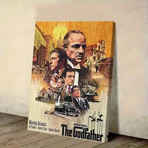 1 item<Godfather>1972 Movie Poster - Retro Film Wall Art, Featuring Don Vito, Michael Corleone, Peter Clemenza - Ready-to-Hang Wrapped Canvas Print - Home, Office, Theater Decoration - Gift for Movie Fans, Gangster Enthusiasts, Movie Artwork, Iconic