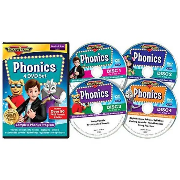 USED English Book - Rock 'N Learn Phonics 4-DVD Set, Complete Phonics Program with 81 Printable Worksheets, Unknown Author, Used Book