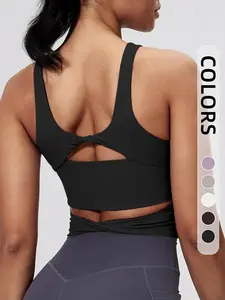Women's High Neck Longline Sports Bra, Backless Design, Hollow Back Activewear, Built-In Pads, Ideal for Fitness and Exercise, Comfortable Supportive Workout Top, Yoga Bra, Gym Sports Bra