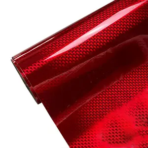 Ultra Glossy PET Ghost Red Carbon Fiber Chrome Metallic Aircraft Pattern Vinyl Wrap Film Car Sticker Decal With Air Release Self Adhesive Car Decals Truck Car Decal