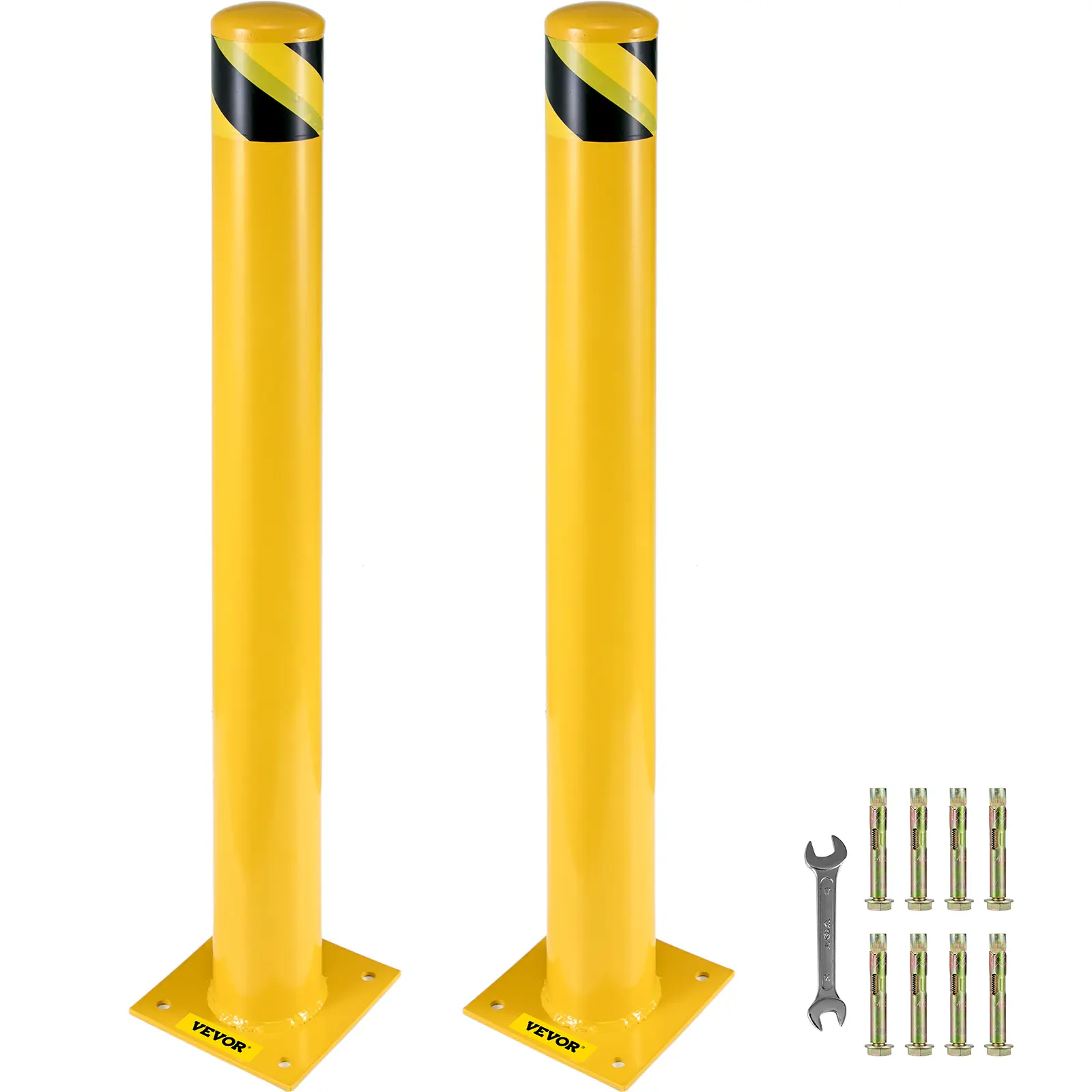 【Summerfinds】VEVOR Safety Bollard 42 Inch Height Bollard Post5.5 Inch Diameter Steel Pipe Safety Bollard PostYellow Steel BollardSteel Safety Bollard with 8 Anchor BoltsPerfect for Traffic-Sensitive Area