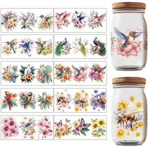 30 Pcs UV DTF Cup Wraps, 10 Styles Bird UV DTF Cup Wrap Transfer Stickers Hummingbird Peacock Dragonfly Insect Waterproof Transfer Stickers for Glass Cups Crafts