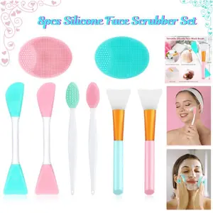 8 PCS Silicone Face Cleansing Brush Set – Nose Pore Scrubber & Face Mask Applicator for Makeup Removal, Blackhead & Pore Cleaning Skincare Tools