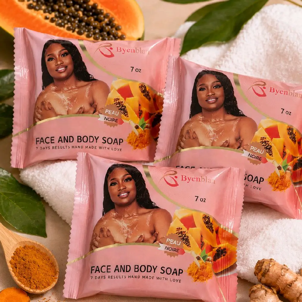 3 PCS Peau Noire Papaya Face and Body Soap, 7 oz