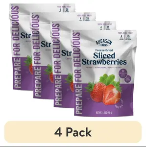(4 pack) Augason Farms Freeze Dried Sliced Strawberries Pouch - Gluten Free Snack for Baking, Smoothies, and Emergency Storage - Healthy Individual Fruit Snacks – 1.4 Ounces (4 Servings)