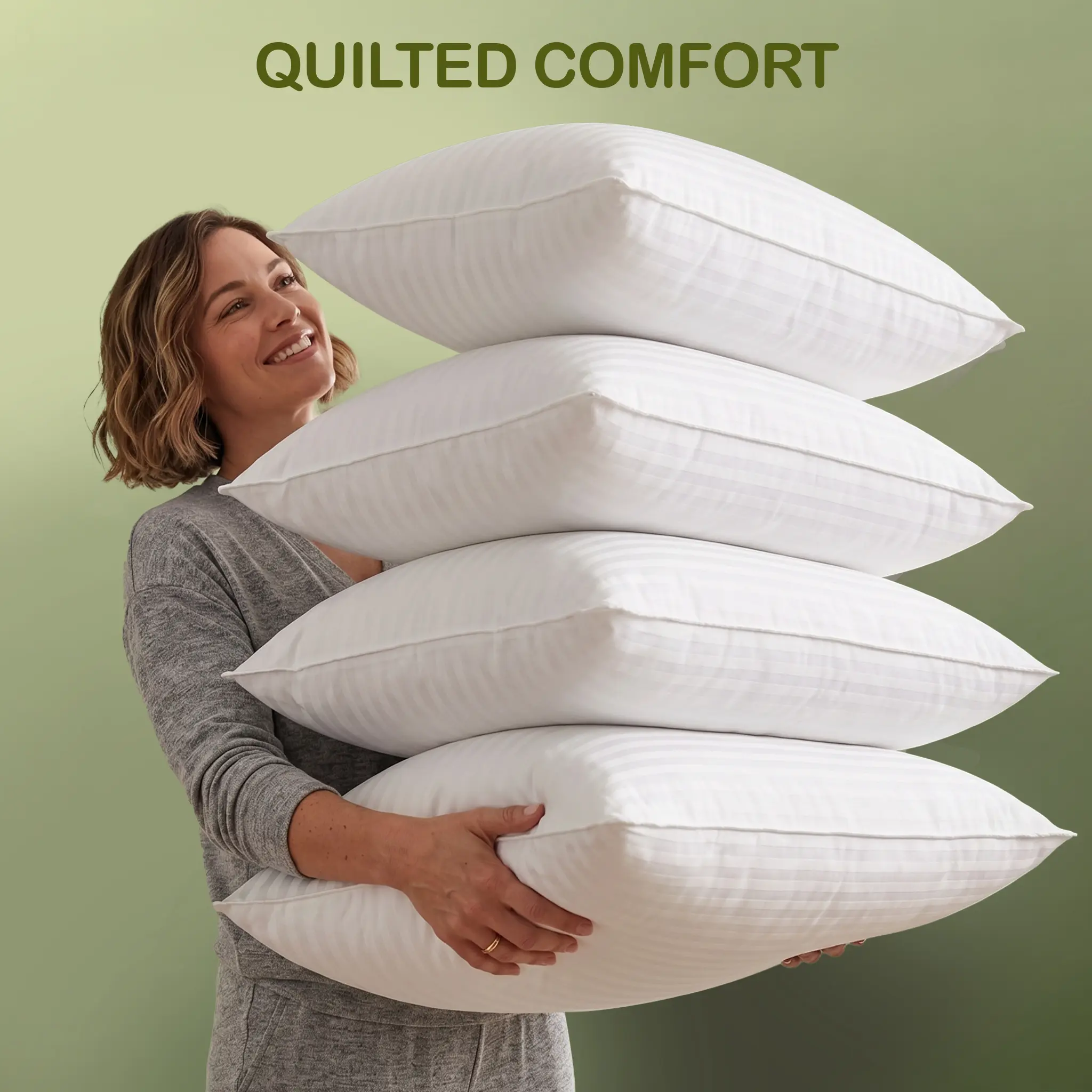 Utopia Premium Striped Bed Pillows  - 4 Pack Premium Hotel-Quality Cooling White Striped Contoured Set for Back Sleepers, Bed Accessories