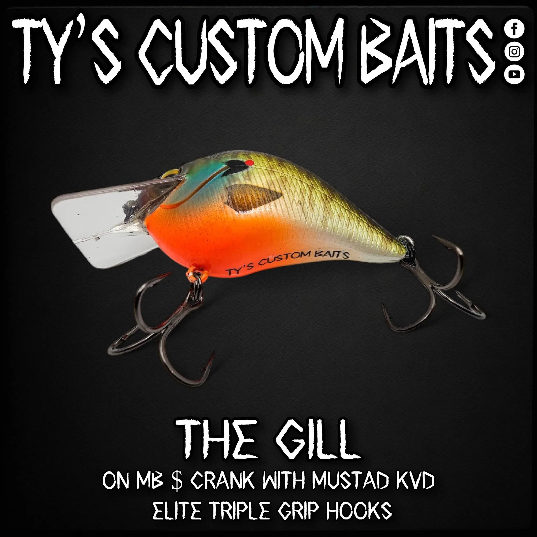 TY's Custom Baits The Gill on MB Crank with Mustad KVD Elite Triple Grip Hooks