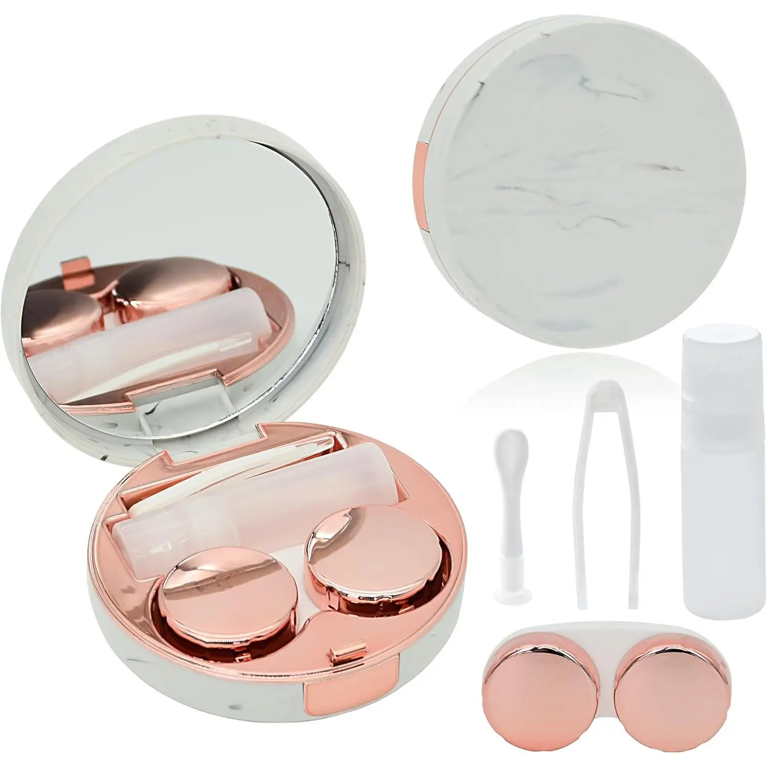2 Pack Marble Contact Lens Case All-in-One Travel Contact container Soak Storage Kit(Rose )