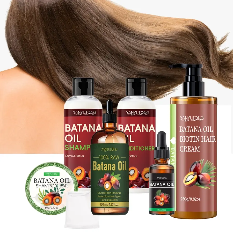 6-piece Batana hair clean and haircare set, Conditioner Bundle, deeply cleanses hair and provides moisture, suitable for home and outdoor use, including shampoo, conditioner, shampoo soap, hair mask, 30ml essential oil, and a foaming net