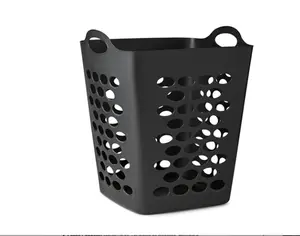 Mainstays Flex Square Laundry Hamper Black with Perforated Design for Ventilation and Easy Handling