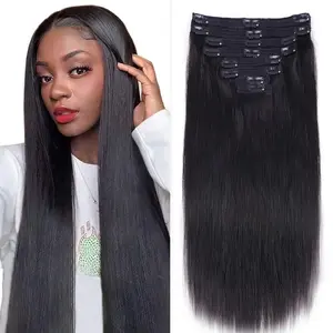 Mamuhsow Straight Clip in Hair Extensions 8pcs Per Set with 18Clips Double Weft Hair Natural Black Color Double Drown