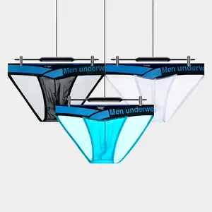 Men's Sexy High-Cut Ice Silk Briefs, Transparent Low-Rise Sports Underwear with Butt-Lifting U-Shape Pouch