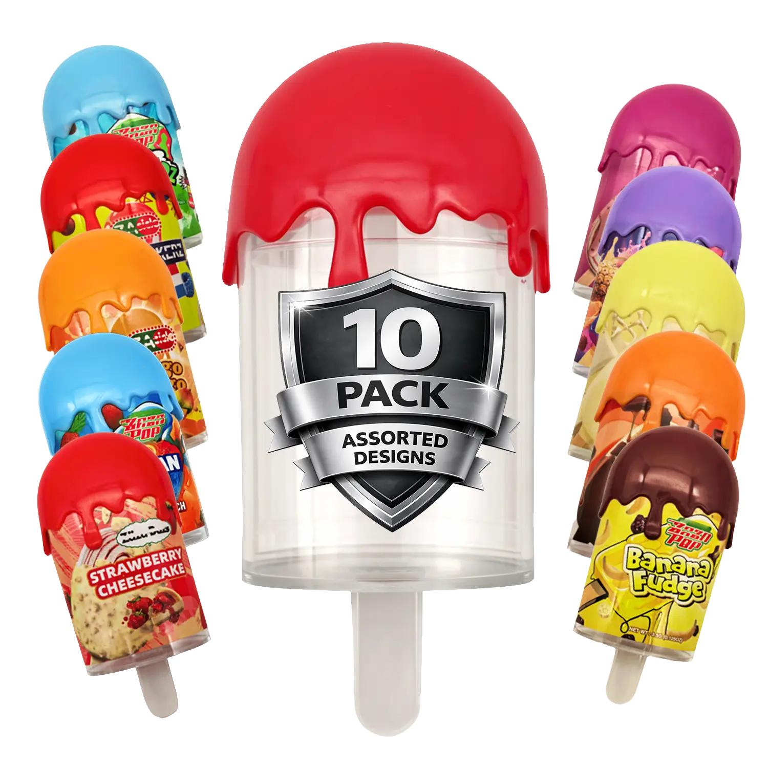 10 Pack Popsicle Style Plastic Storage Containers – Assorted Graphic Designs