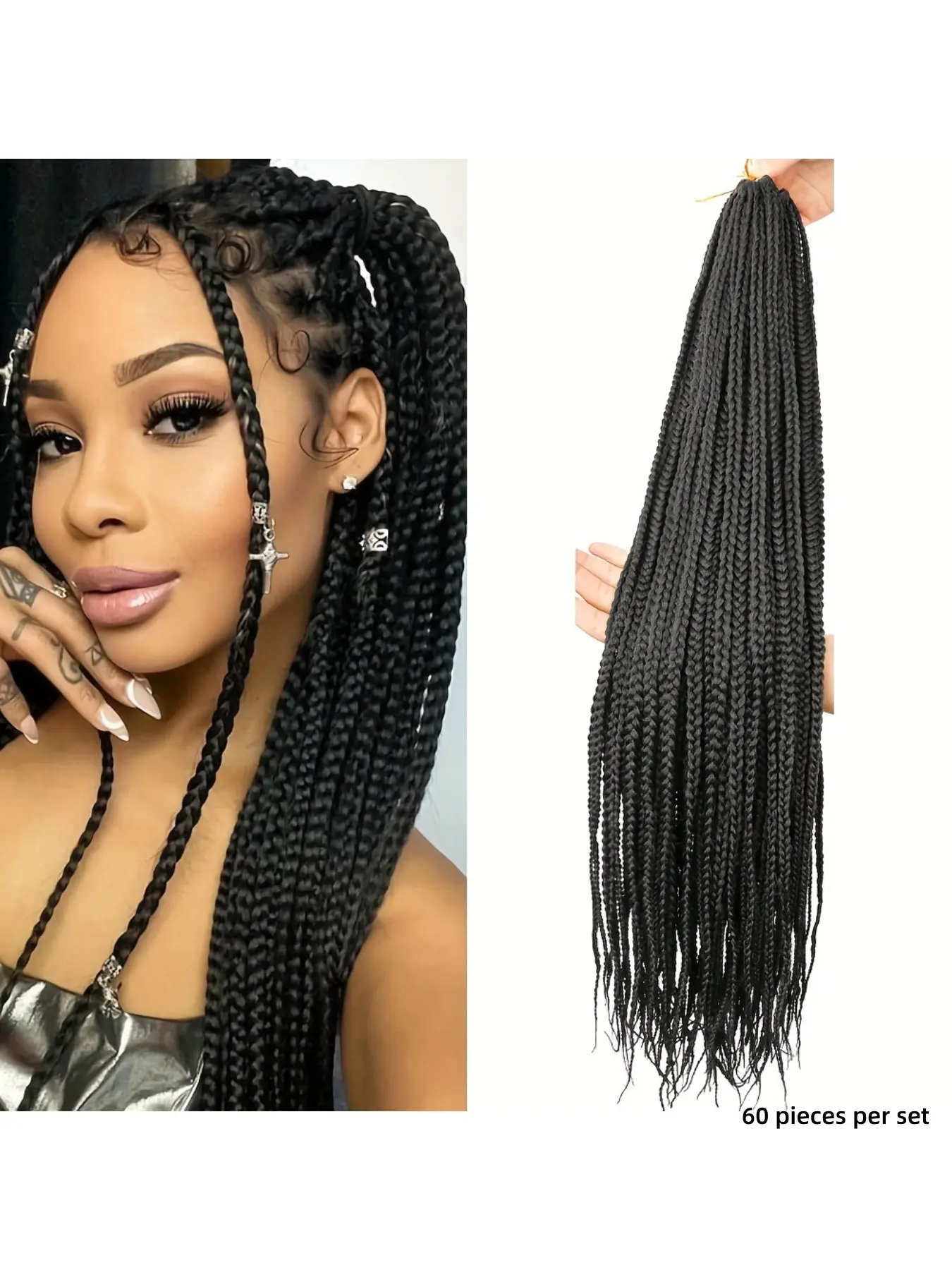 60 Pre-Styled Senegalese Twist Braids, Micro Braids for Women, Natural Look, Easy to Maintain, Suitable for All Hair Types and Races, Fashion Accessory, Synthetic Braided Hair, Braided Twists