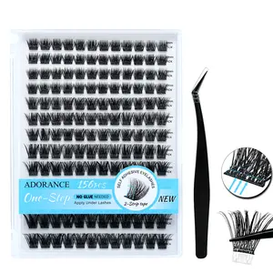 ADORANCE D Curl 156 PCS Self-Adhesive Lash Clusters, Pre-Glued DIY Eyelash Extensions Kit with Non-Stick Applicator, Natural Wispy Look for Watch Party & Daily Wear