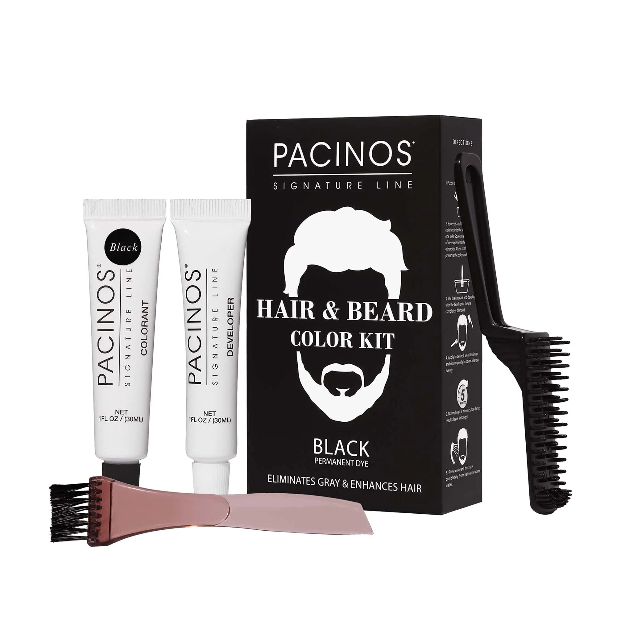 Hair, Moustache & Beard Color Kit - Eliminate Grays Quickly - Easy Brush-In Formula Included - Create a Fuller, Enhanced Appearance