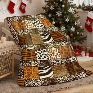 Contemporary Flannel Throw Blanket Digital Print Animal Patterns with Zebra, Tiger Leopard 100 Polyester, Non, All-Season Comfort Soft, High-Quality, No Pilling, No She