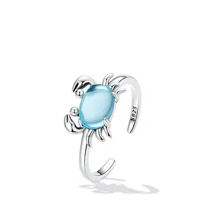 Exquisite 925 Sterling Sliver Ocean Blue Crab Adjustable Ring (Size 5-6.5)