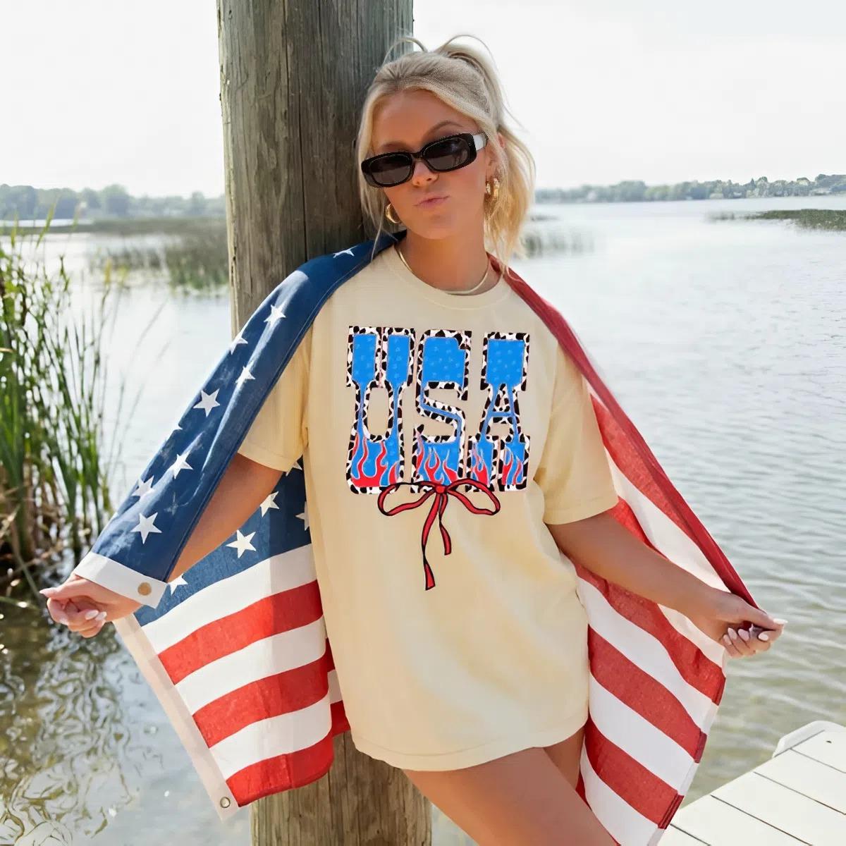 Cowhide & Flames USA T-Shirt, Sweatshirt, Hoodie, 4th of july shirt, western patriotic tee, western cowgirl shirt, America 250 Tee, Independence Day Gift, summer outfit, holiday outfit,  gift for women, women clothing