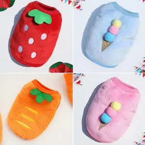 Cartoon Fruit Ice Cream Fleece Warm Dog Sweater, Knitted Fabric Pullover, Suitable for Small Medium Dogs, Polyester Fiber Pet Vest, All Seasons, Husky Clothes
