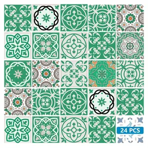 360 Stand Colorful Waterproof Mosaic Wall Tiles Sticker, 24 Pcs 12x12 in Green & White Glossy, Peel & Stick Removable - Kitchen Backsplash, Bathroom Coastal Home Decor Supplies