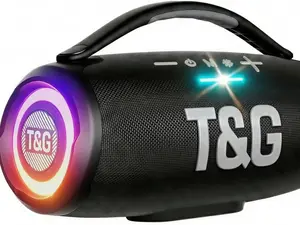 T&G Portable Speaker with 60W Deep Bass, IPX6 Wireless Bluetooth Speaker with RGB Lights, All Day Playing for Party, Hiking, Camping, Ourdoor Loud Boombox for Gift,TWS Pairing Black