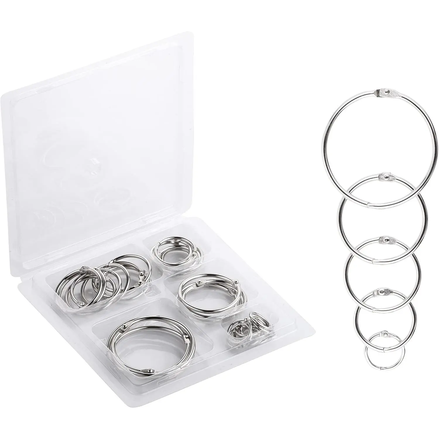 Binder Rings, Loose Leaf Binder Ring, 36pc, Assorted Sizes, Book Binder Rings, Ring Binder Clips, Metal Rings for Index Cards, Rings for Flash Cards, Index Card Rings, Book Rings, Ring Hooks