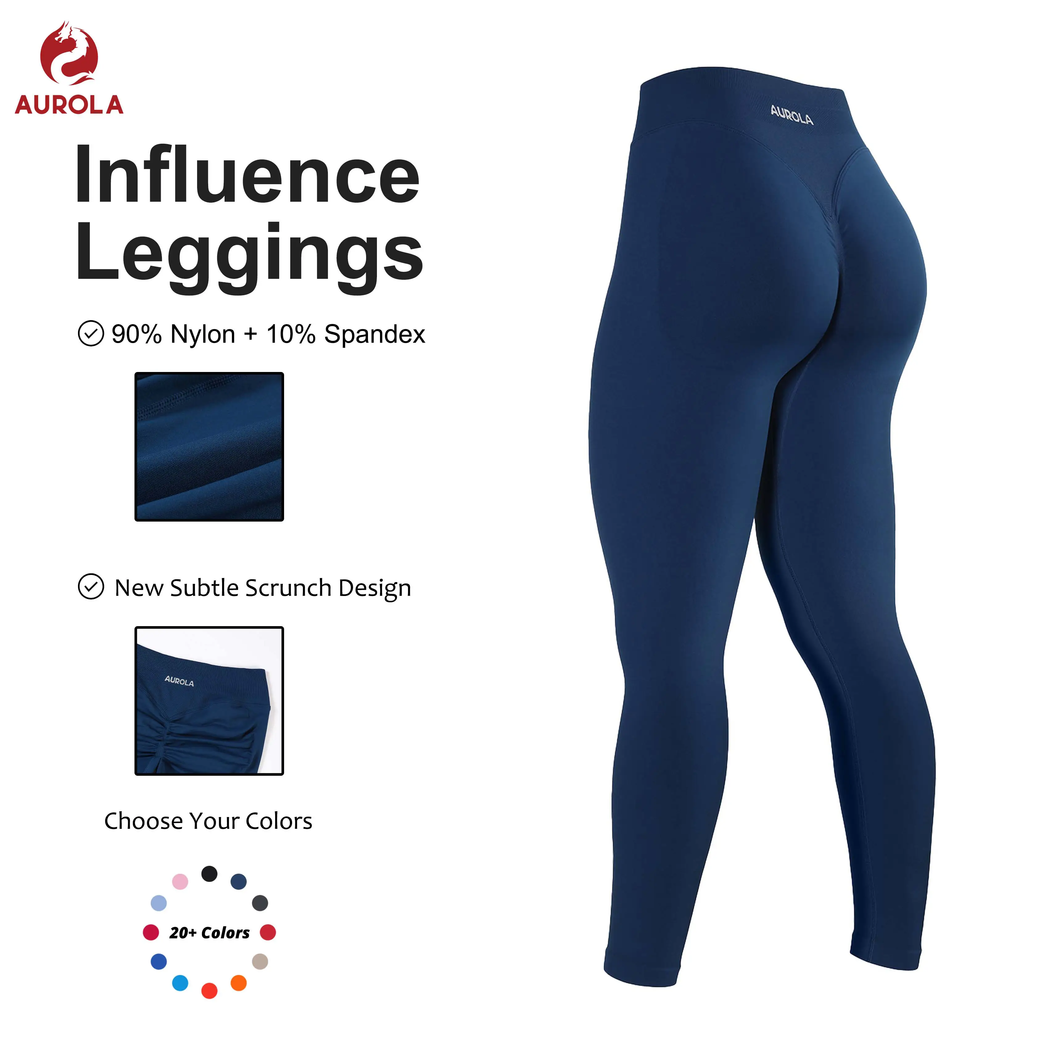 AUROLA Influence Collection Workout Leggings for Women,No Roll Up Squat Proof New Scrunch Seamless Compression Gym Pants