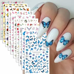 10 Sheets Colorful Butterfly Nail Stickers, 3D Flower Rose Butterfly Design for Elegant Nail Art, DIY Nail Art Perfect for Women and Girls