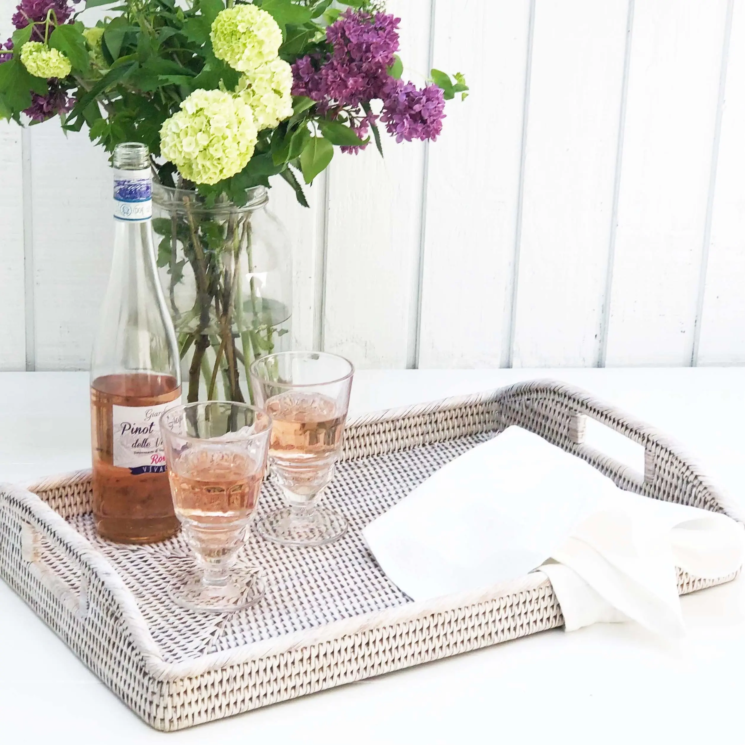 Artifacts Rattan Rectangle Tray with Handles/ White