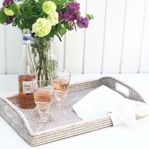 Artifacts Rattan Rectangle Tray with Handles/ White