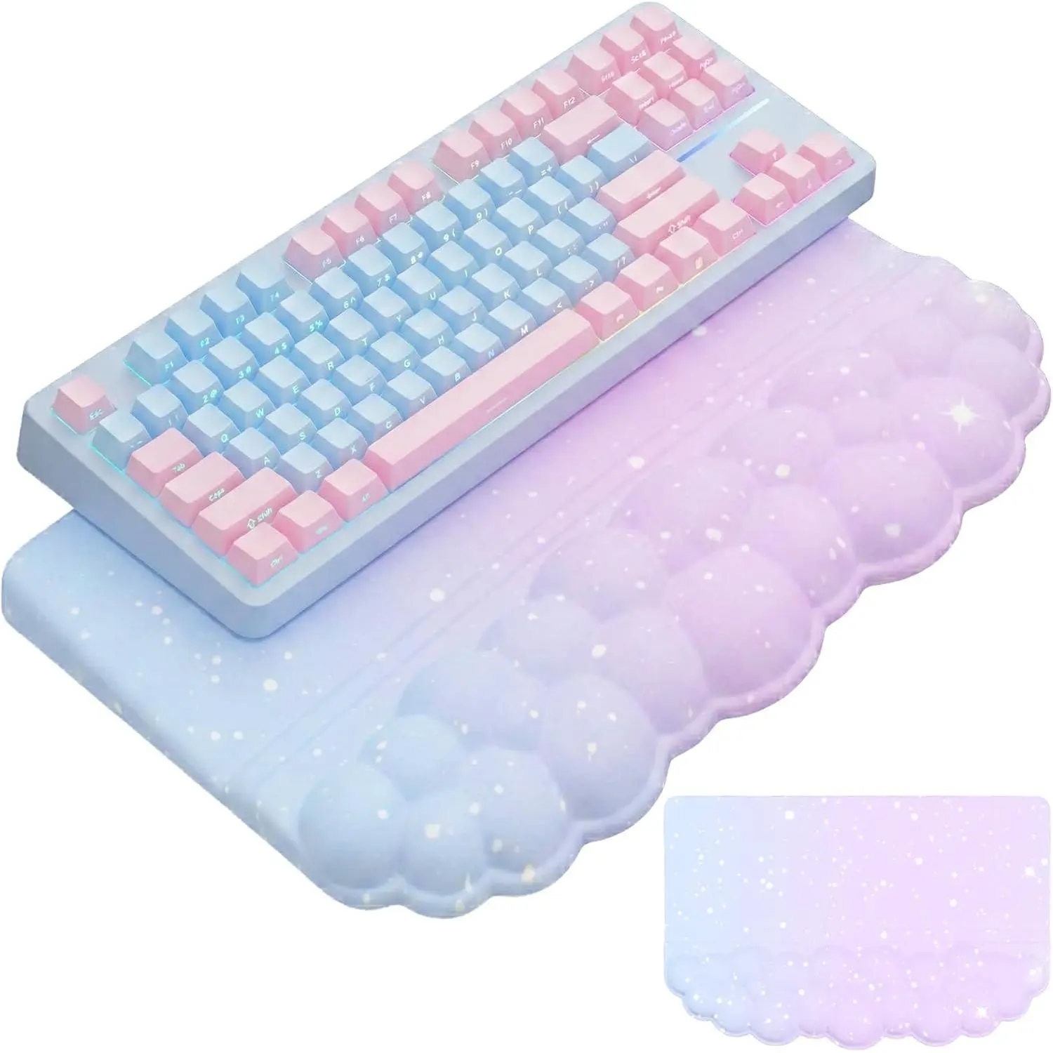 Keyboard Stand Pad with Wrist Rest  Blue Cloud Keyboard Pad Support with Comfortable Galaxy Stars Wrist Pad Cute Girl  Tilted Keyboard Riser Holder for Desktop Office