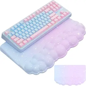 Keyboard Stand Pad with Wrist Rest  Blue Cloud Keyboard Pad Support with Comfortable Galaxy Stars Wrist Pad Cute Girl  Tilted Keyboard Riser Holder for Desktop Office