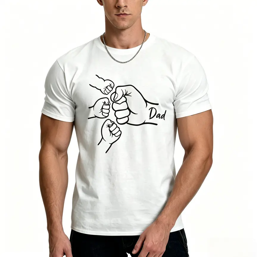 Dad Fist Punch Kids T-Shirt | Father’s Day Gift T-Shirt, fun graphic casual top for dads with 3 kids, sportswear casual apparel, graphic tee, white T-shirt