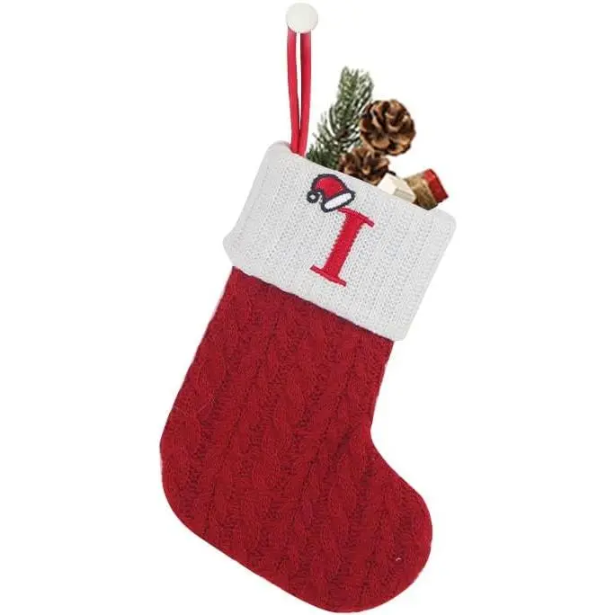 8-Inch White Cable-Knit Christmas Stocking - Unisex Personalized Hanging Decoration with Red Letter for Fireplace Mantel (Sports & Outdoor Accessory)