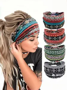 Women's Ethnic Print Yoga Sweatband Set, Lightweight Sports Hairbands for Women, Ideal for Yoga & Exercise, Pack of 4